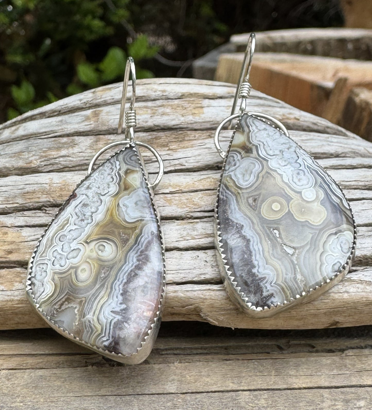 Lace Agate Sterling Silver Earrings